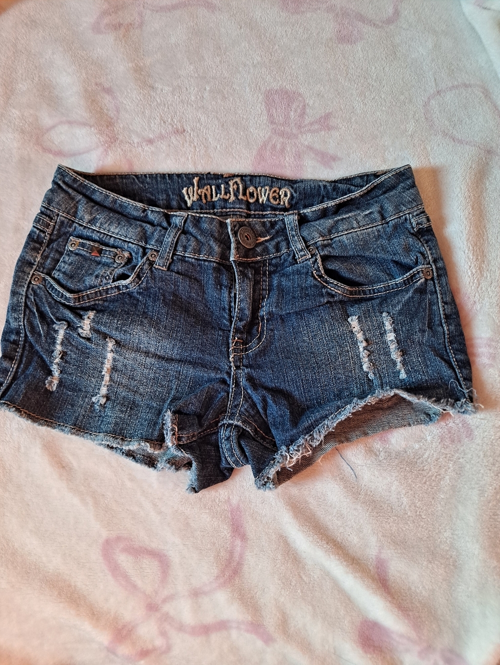 Wallflower Blue Distressed Frayed Denim Shorts